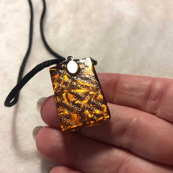 Murano golden glass millefiori rectangular pendant rattail cord - Picture 5 of 7